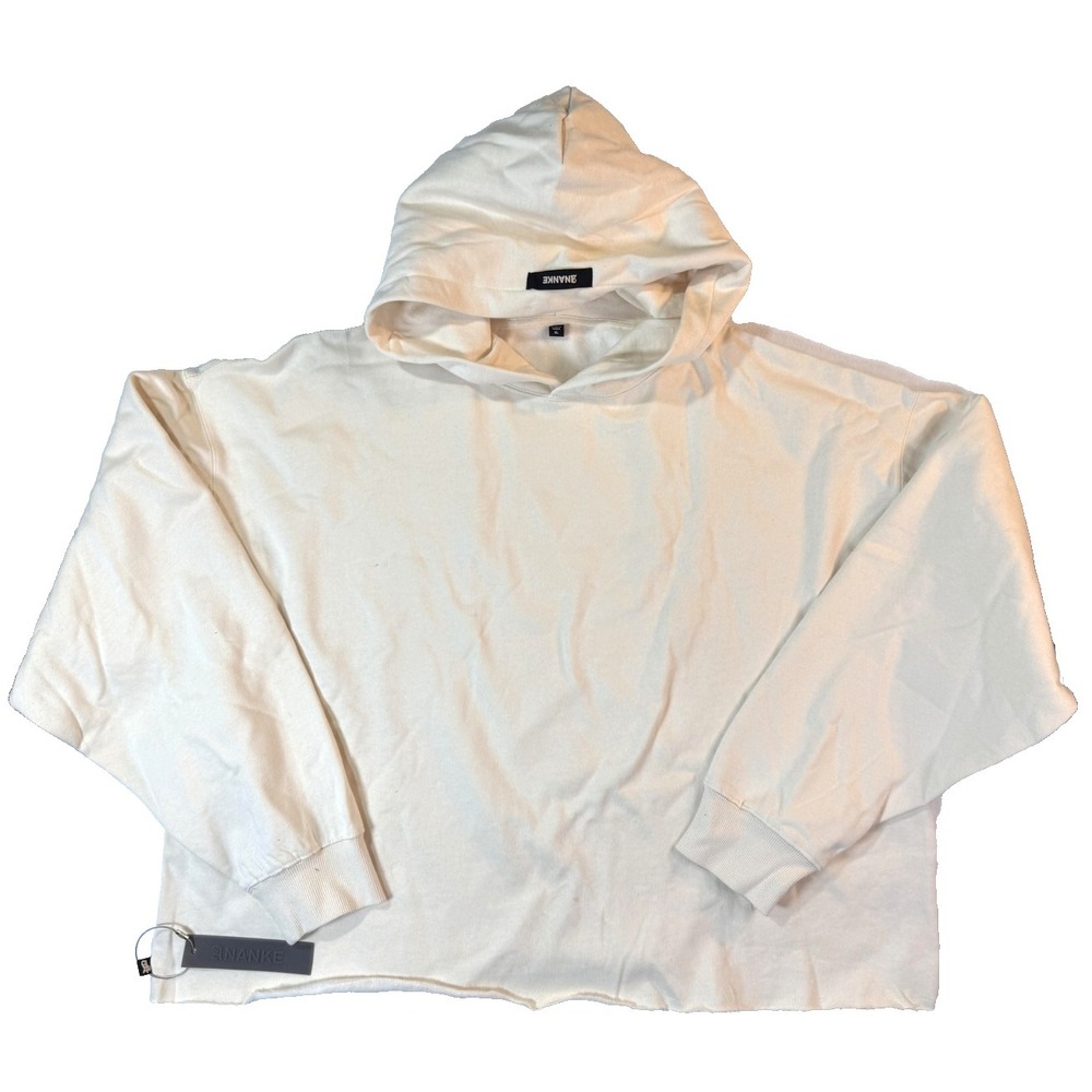 Ananke Cropped Hoodie Mens XL White Raw Hem Heavyweight Streetwear NWT